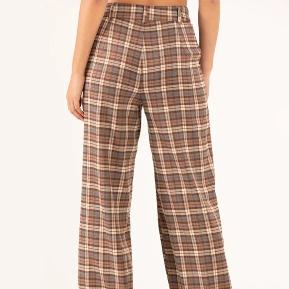 RSQ Womens Wide Leg Brown Plaid Pants/NWT/S - Picture 5 of 16
